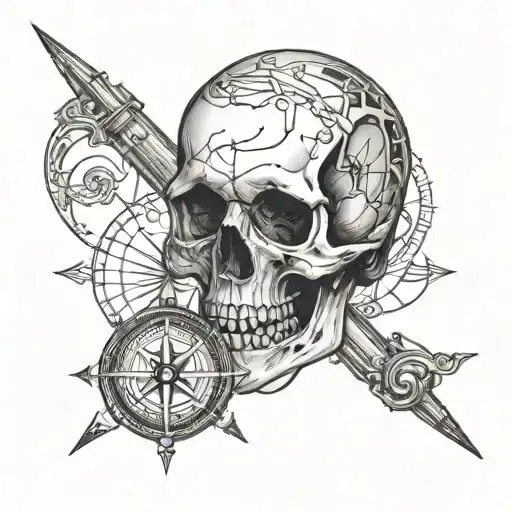 Skull And Compass One Line Art