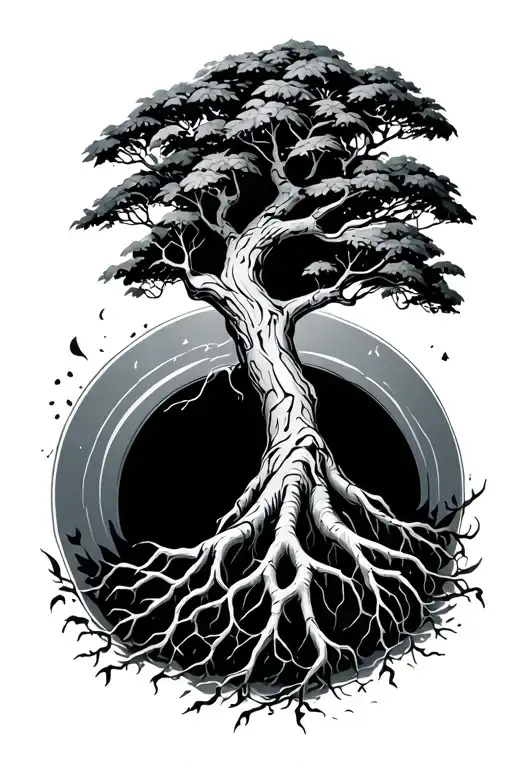 Tree And Plant With Roots