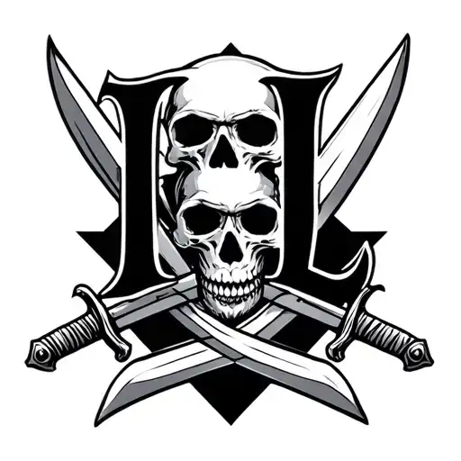 Skull And Letter R And L With Swords Crossed