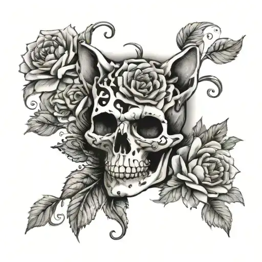 Black Dahlia And Cat Skull Surrounded