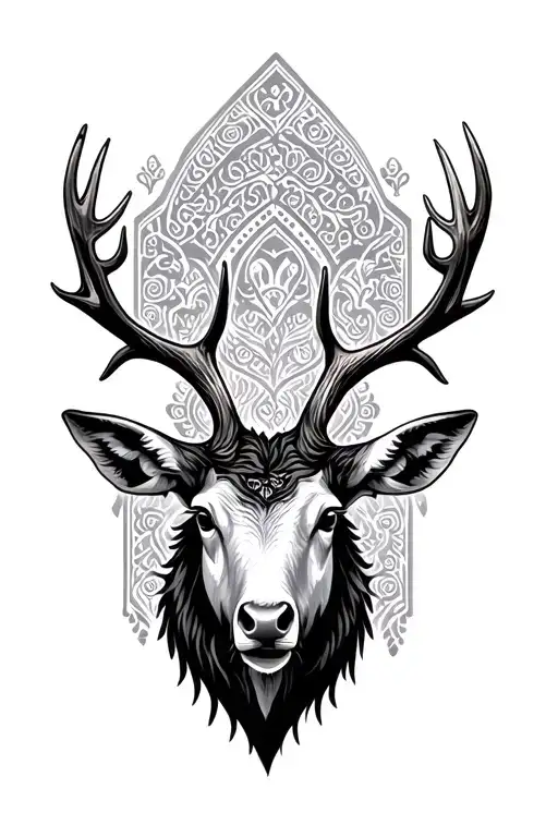 Ukrainian Vyshyvanka Pattern Background With An Irish Elk Head