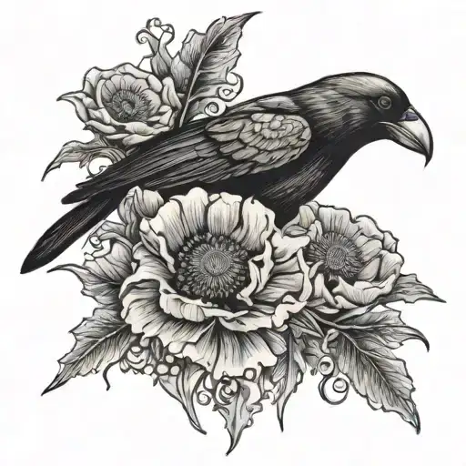 Crow Bones With Poppy Flowers