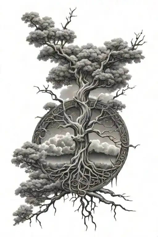 Tree Of Life With Jesus In The Middle Of The Tree Of Life And Lightning Surrounding