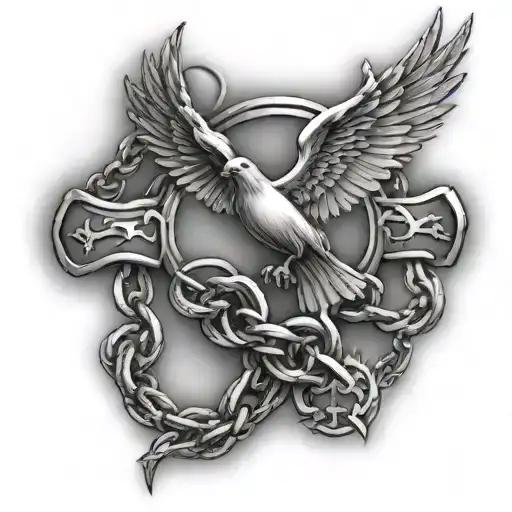 Chain Wrapping On For Arm With Cross And Dove