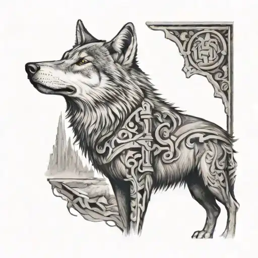 Wolf And Temple Ruins