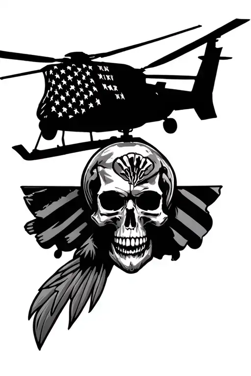 Skull And Blackhawk Helicopter American Flag