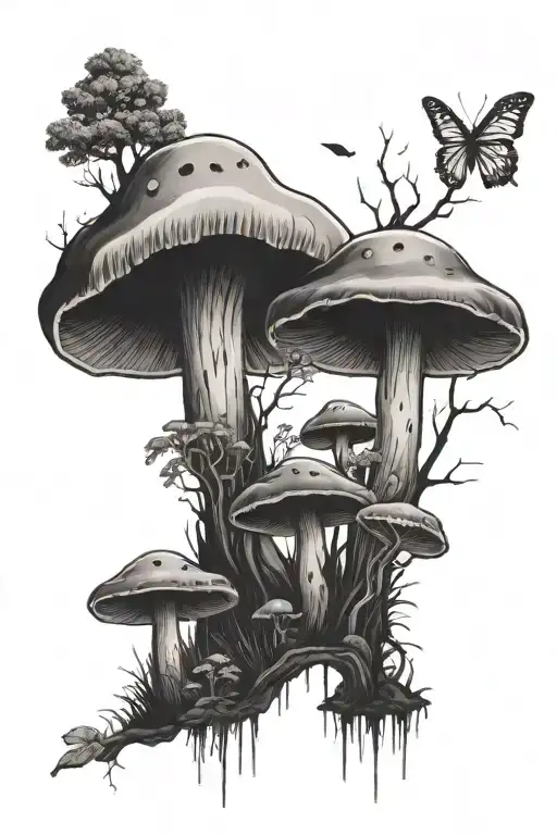 Mirrored Mushroom Forest Scene