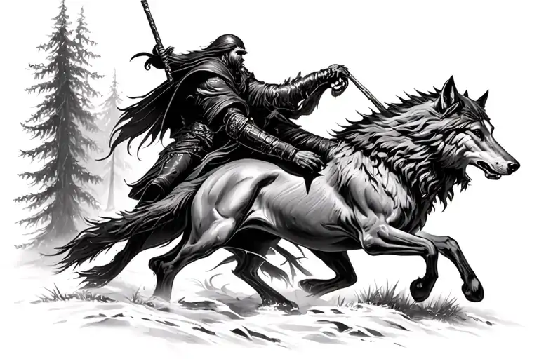Wolf Fighting Headless Horseman In Forest Scene