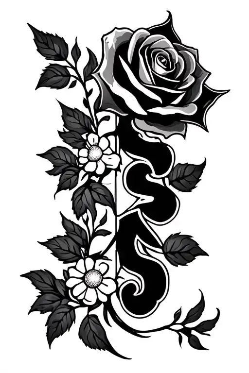 Neda Symbol And Sa Survivor Fire Rose Symbol With Dainty Floral Vertical Spine
