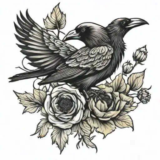 Crow Skeleton With Poppy