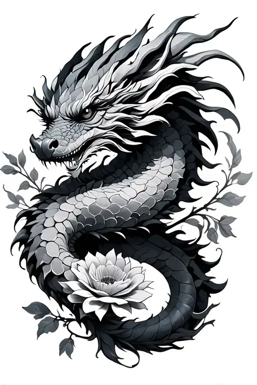 Dragon Sleeve Tattoo With Flowers