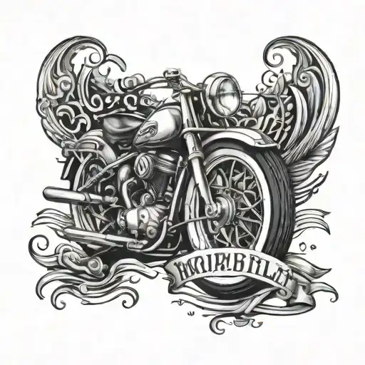 A Detailed Lettering Design Incorporating Motorcycle And Boat Elements