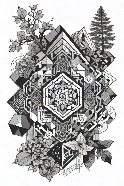 Technology-themed Geometric Pattern With Nature Elements