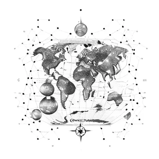 A Map Of The World With Constellations Connected To The Client's Zodiac Signs