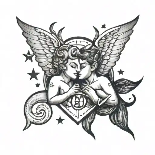 Cute Gemini Symbol With Stars And Devil And Angel