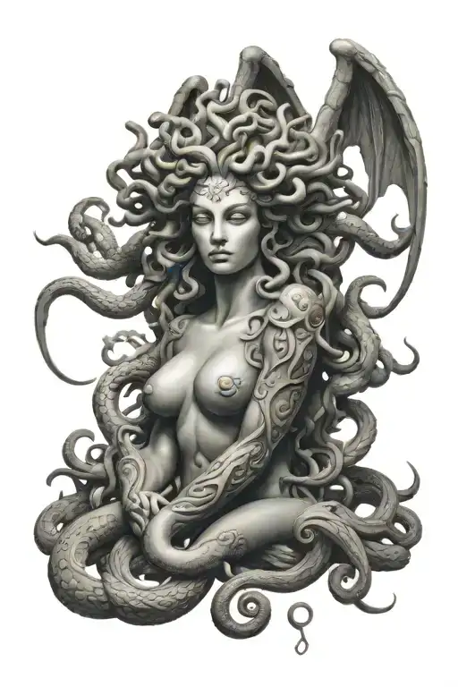 Medusa Fully Body Statue With Wings