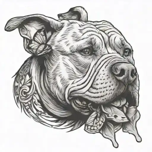 Pitbull With Butterfly On His Nose Print