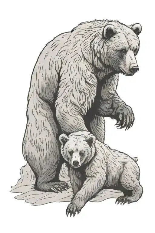 Mama Bear Protecting Its Cub