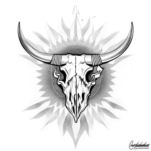 Bull Skull With Sun Halo Behind It