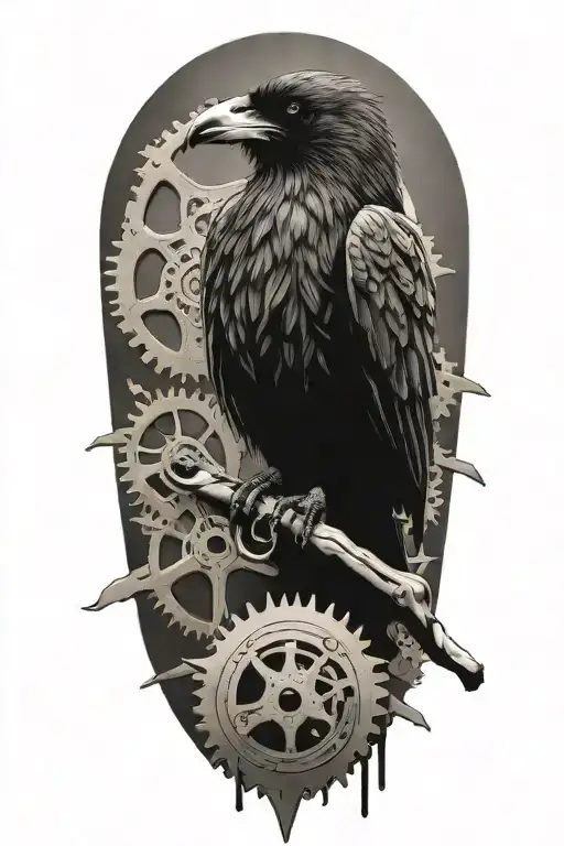 Raven Perched Gears