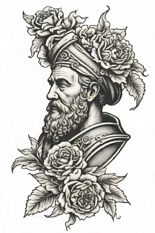 A Tattoo Of Pericles With A Quote Under It And Carnations