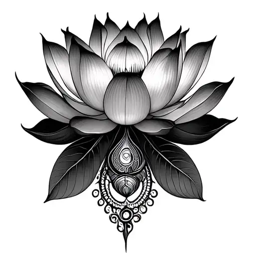 An Ornemental Lotus Flower With An Unalome Under It