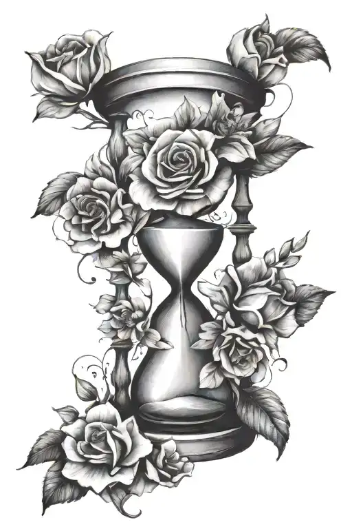 Hourglass Tattoo With 4 Flowers Around It