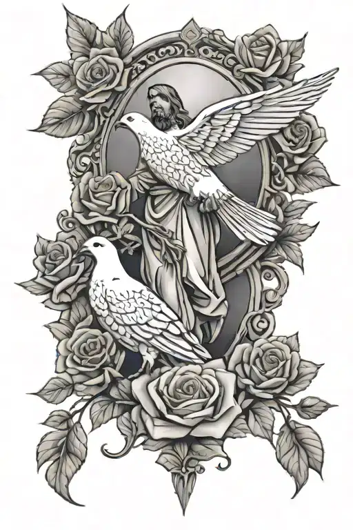 Forearm Tattoo With Roses Doves And Breaking Skin Effect And Jesus Steps