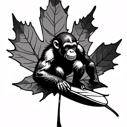 Monkey Surfing On A Maple Leaf