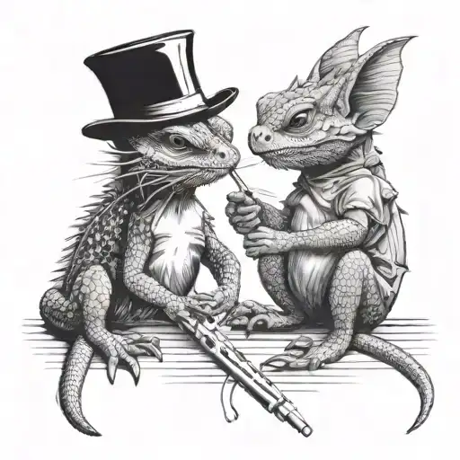 A Bearded Dragon And A Cat Sharing A Joint While Listening To Music