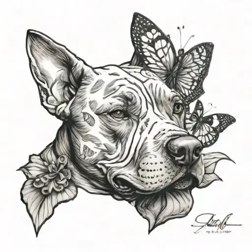 Pitbull With Butterfly On Its Nose