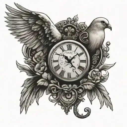 Dove Clock Wing Tattoo Design