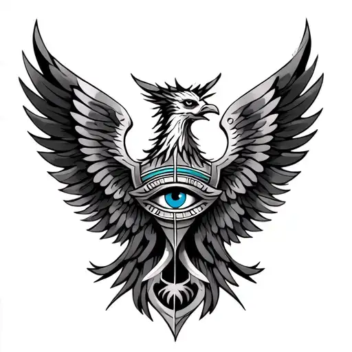 Frontal Phoenix With The Horus Eye Symbol On The Wings