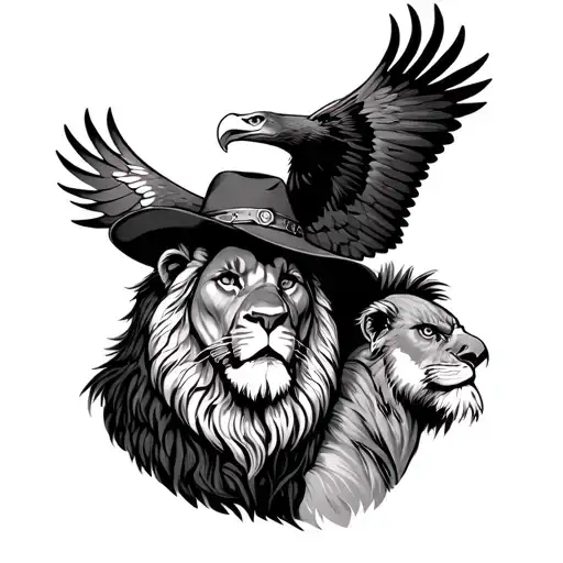 Hank Williams With A Lion And A Eagle Flying