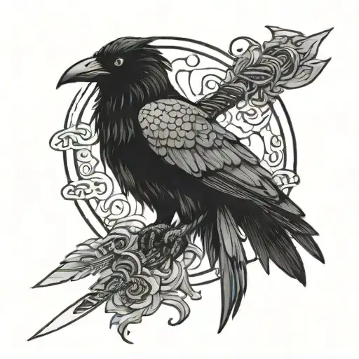 Raven With Two Braids On His Forearm Dragon With A Katana