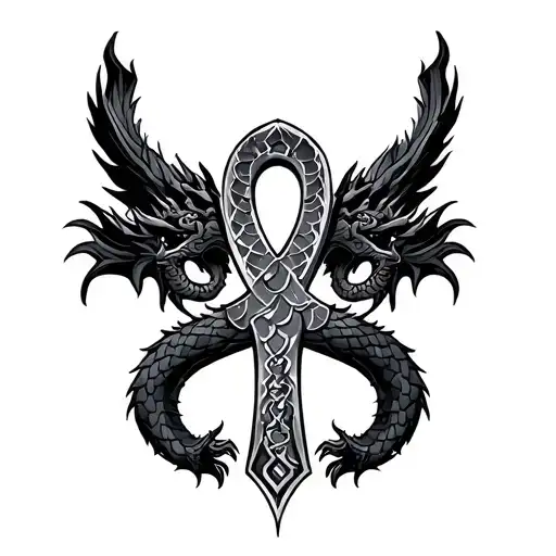 Ankh Cross With Dragon Scale
