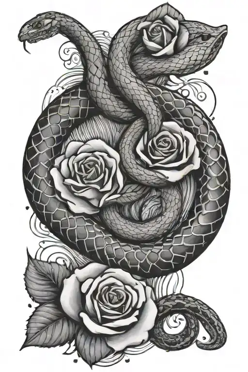 The Ocean With A Snake And Rose