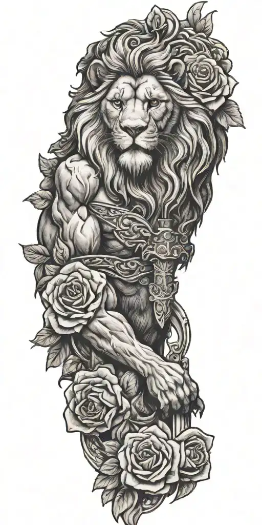 Lion With Roses And Zeus Wielding His Sword Amidst