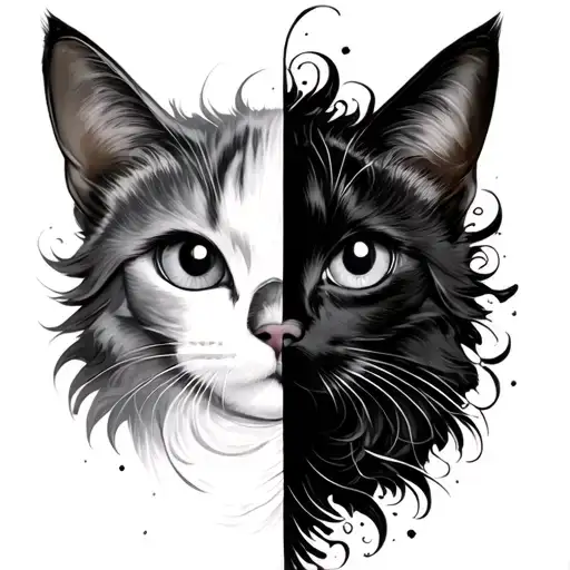 Technicolor Neotraditional Kawaii Half Black Half White