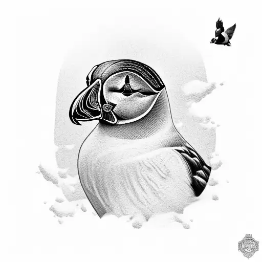 Half Arm Black Tatto Waterfalls And Puffin