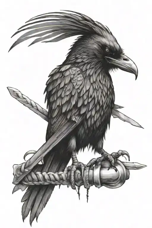 Raven With Two Braids On His Forearm Dragon With A Katana