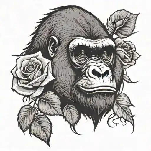 Gorilla With Roses Intertwined