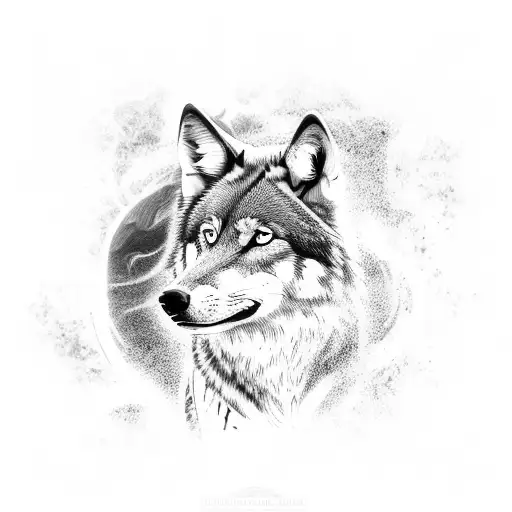 A Black And Grey Tattoo Of A Wolf In Anime Style