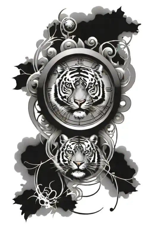 Tiger And Clock Face Surrounded