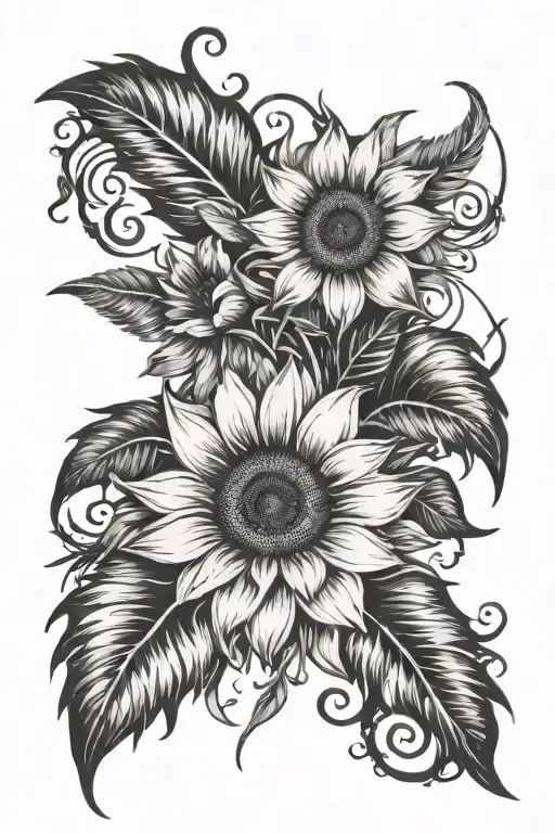 Sunflower Vine And Feathers