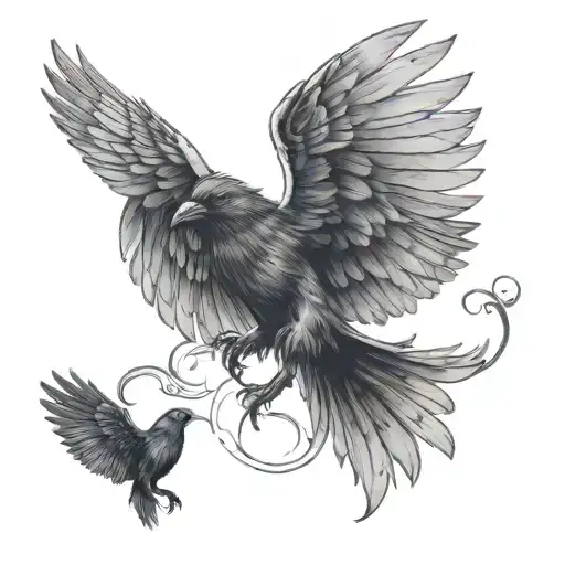 Eyes In The Wings Of A Fairy With Ravens Flying Around