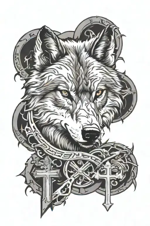 Wolf And A Cross Surrounded