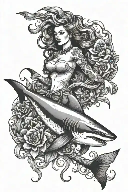 Shark And A Mermaid Surrounded