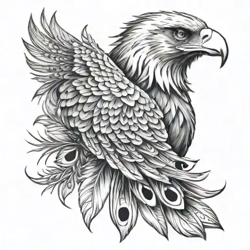 An Eagle A Big Lion And A Peacock Feather