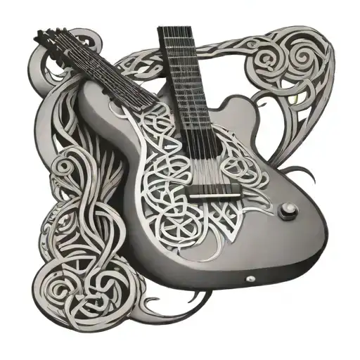 A Stylized Guitar With Intricate Celtic Knotwork Weaving Through The Strings